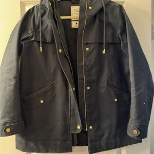 Abercrombie & Fitch Black Raincoat with Gold Details